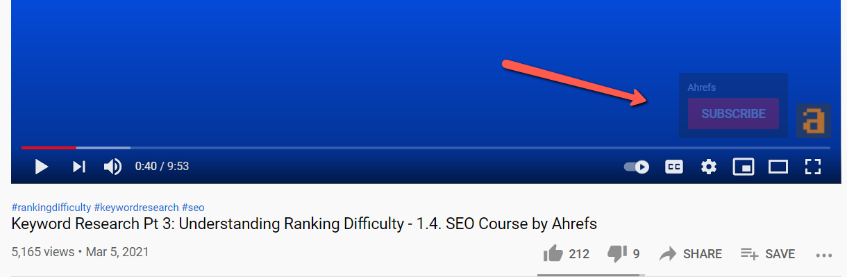 Ahrefs ลายน้ำวิดีโอ YouTube