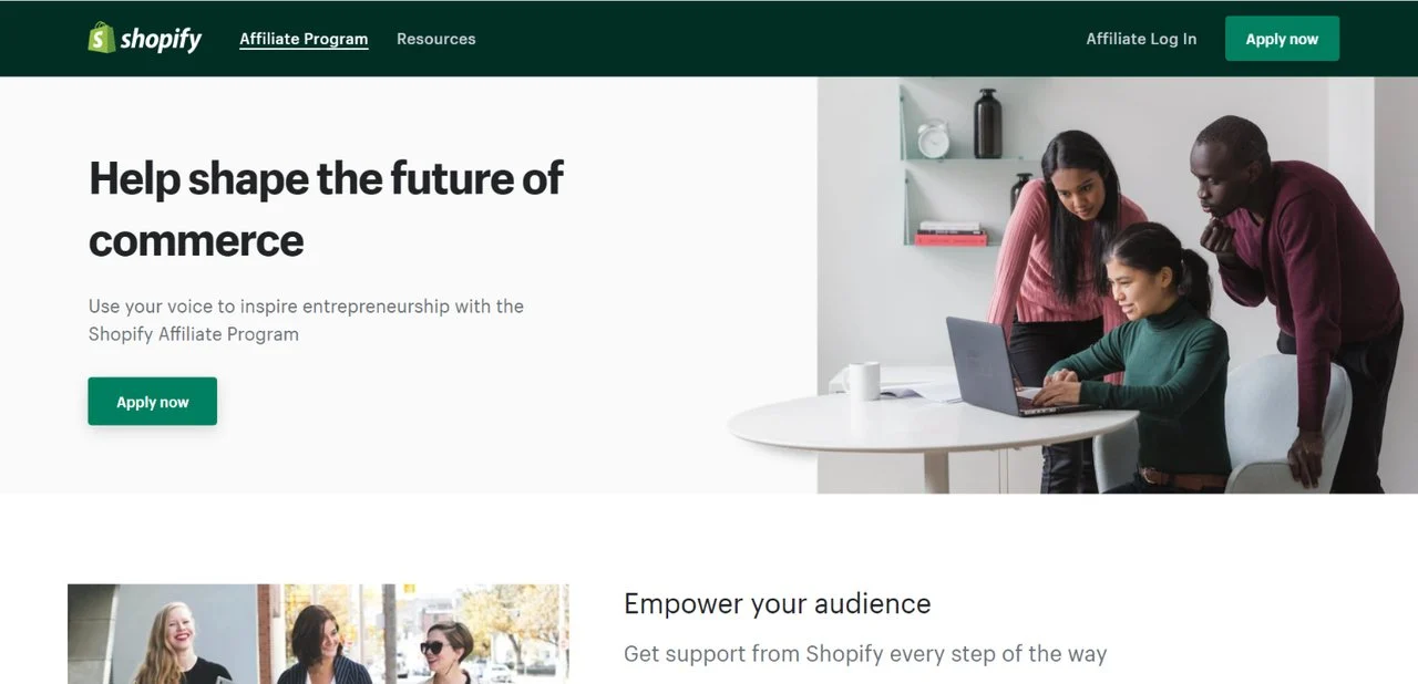Shopify 聯盟計劃頁面