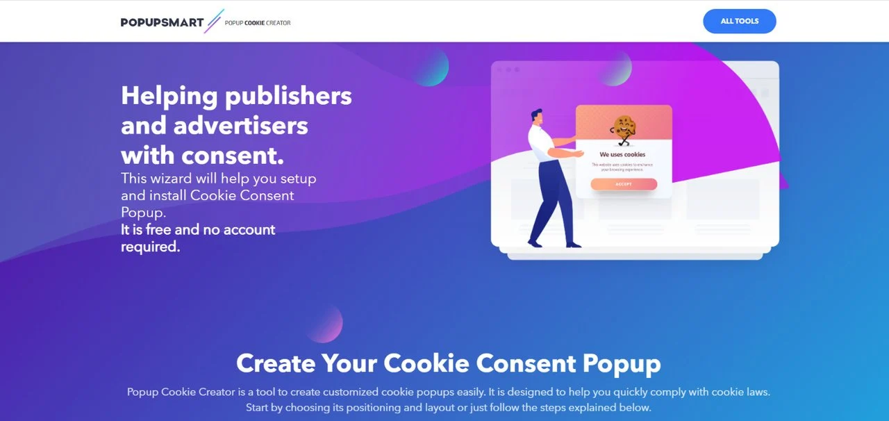 Popupsmart создатель баннера с уведомлением о файлах cookie