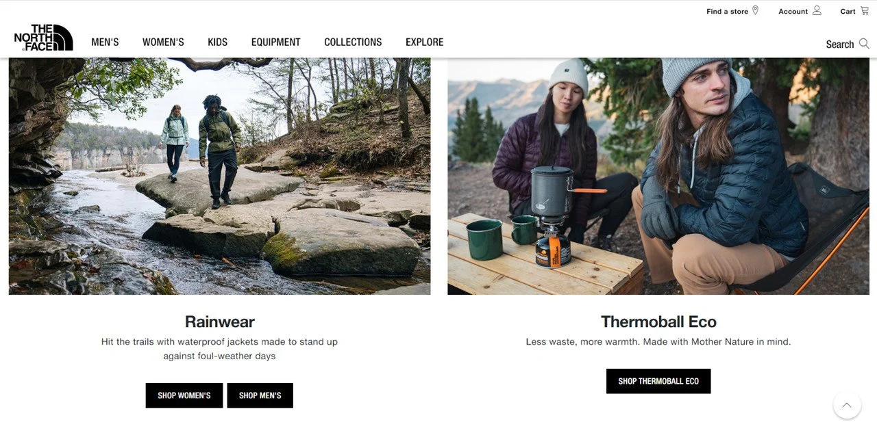 Website-Homepage von The North Face