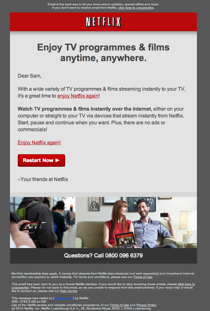 Netflix 動態電子郵件活動