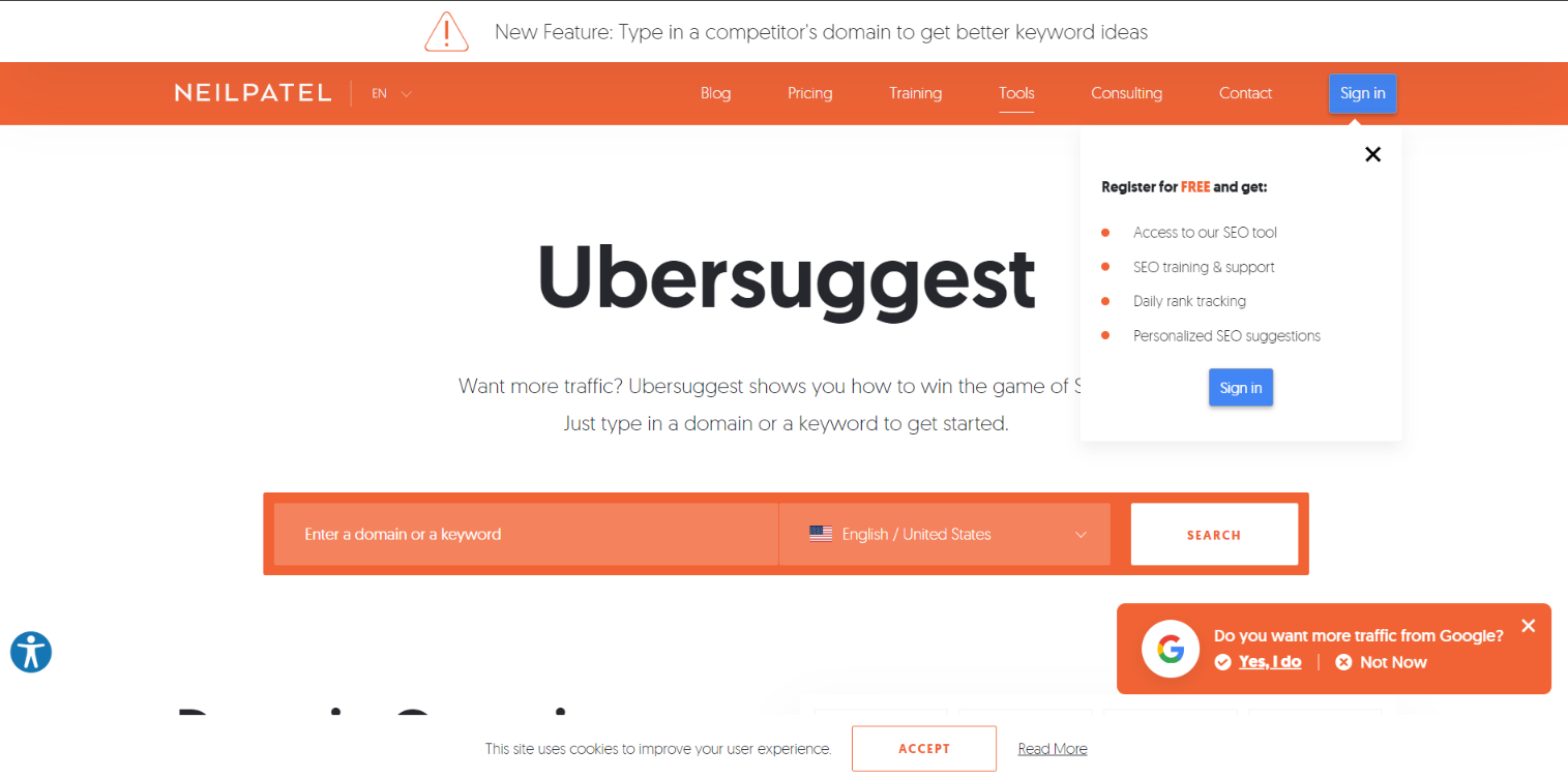 Ubersuggest bar plutitor