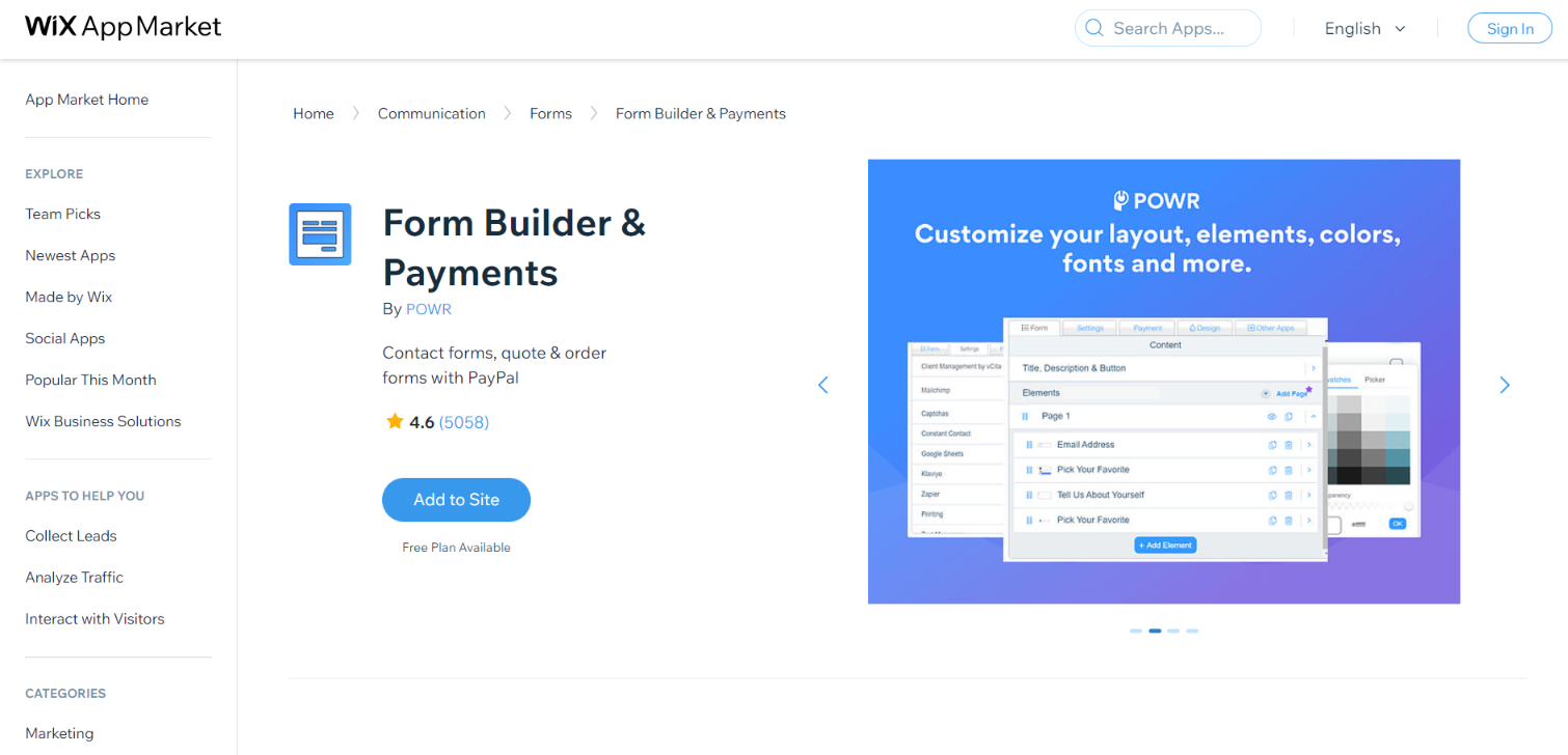 POWR Form Builder-App für Wix