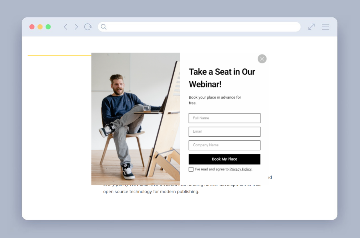 formulário de captura de leads pop-up em um site