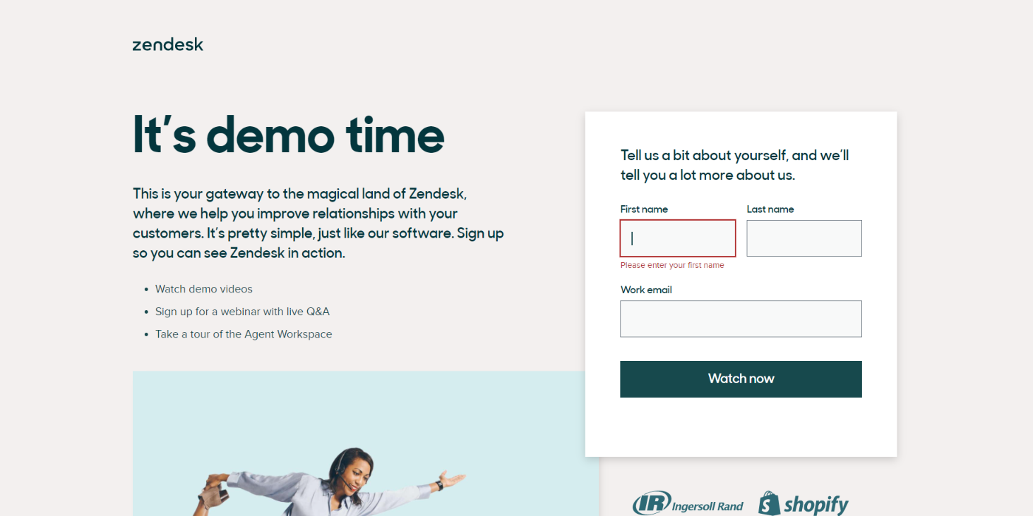 แบบฟอร์มการจับลูกค้าเป้าหมายของ Zendesk