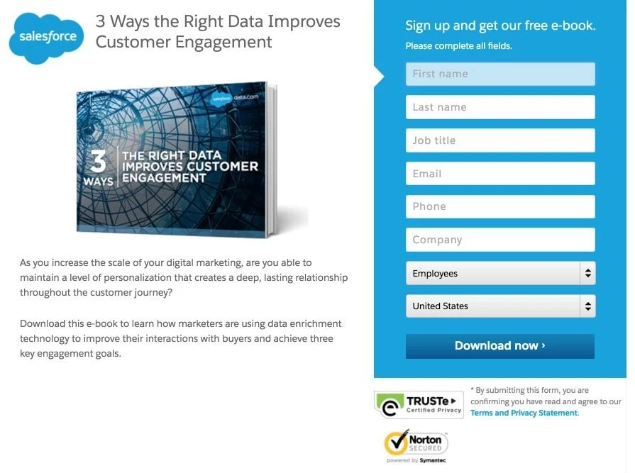 แบบฟอร์มการจับลูกค้าเป้าหมาย ebook ของ Salesforce