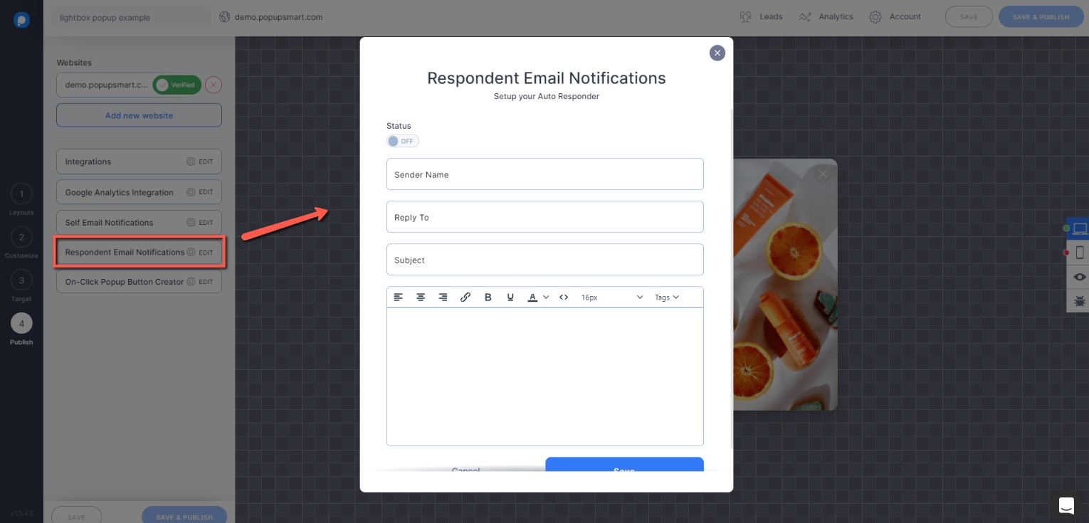 Respuesta automática Popupsmart para formularios de registro