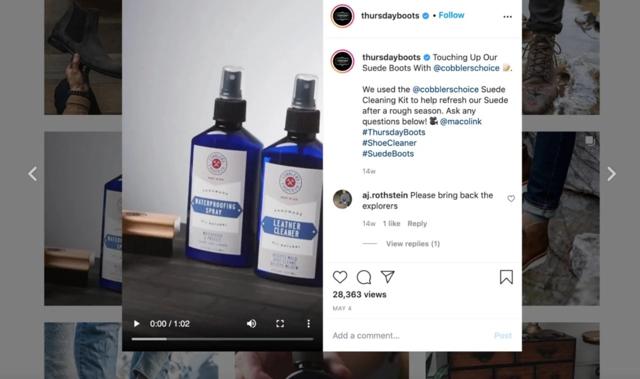 Campanie de promovare încrucișată Thursday Boots pe Instagram