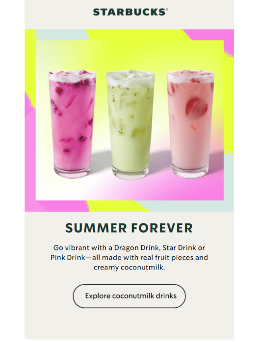 Exemplo de e-mail de verão da Starbucks