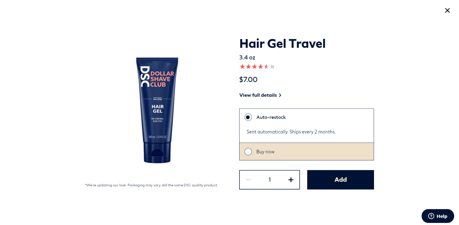 Pop-up de ofertas de compras do Dollar Shave Club