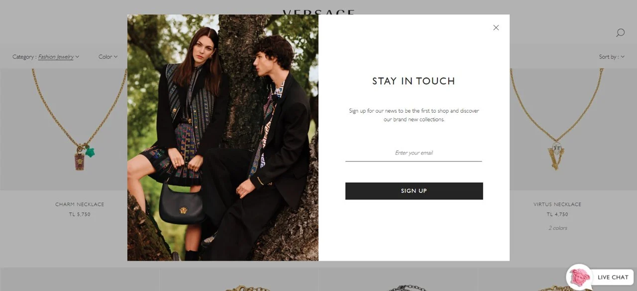 versace E-Mail-Anmelde-Popup-Formular