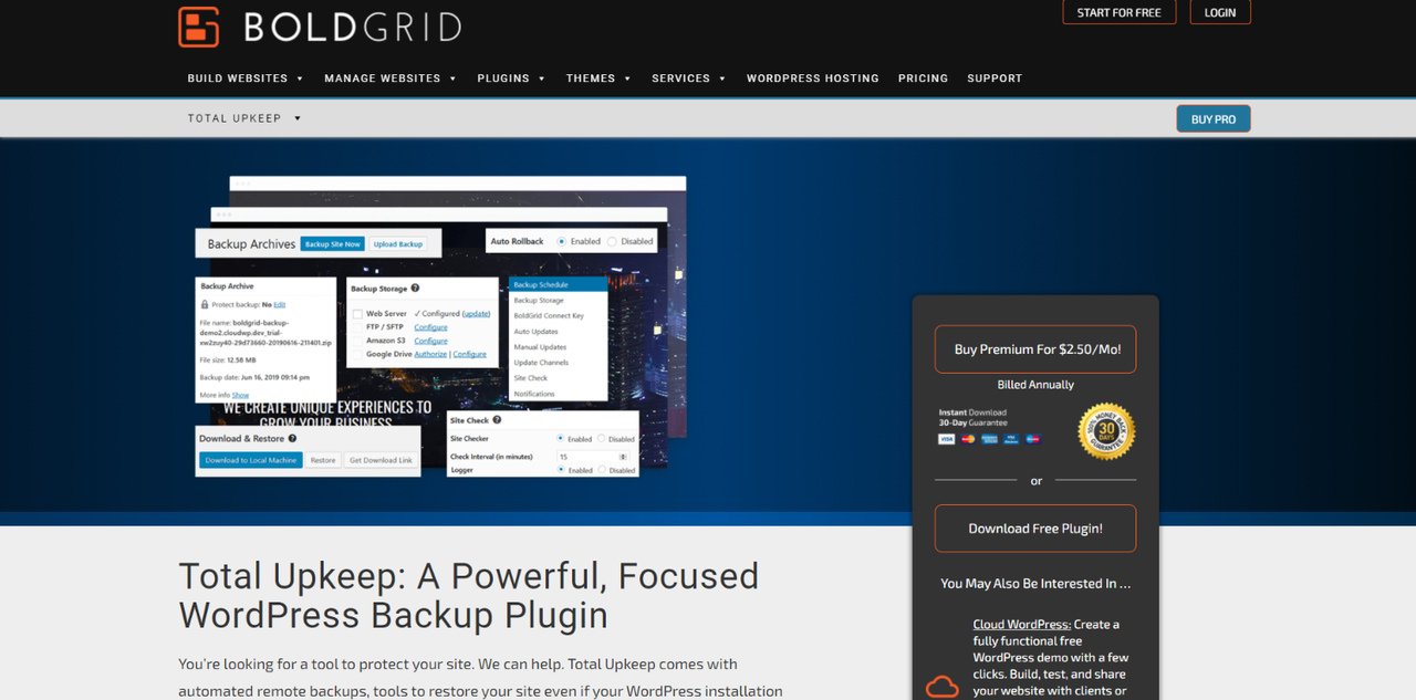 Plugin di backup BoldGrid