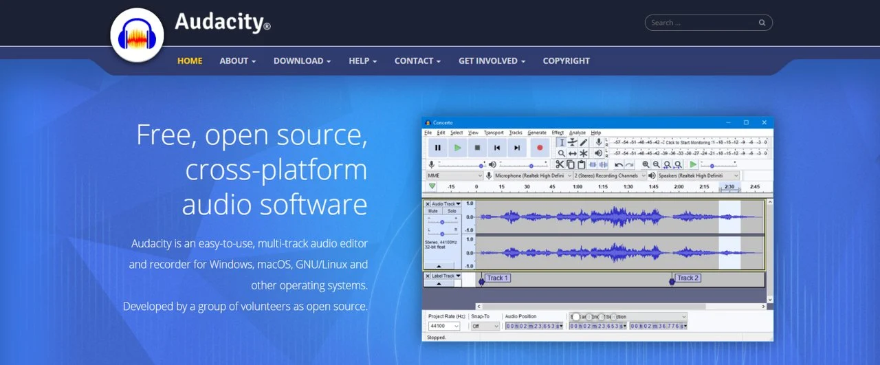 Software de edição de voz Audacity