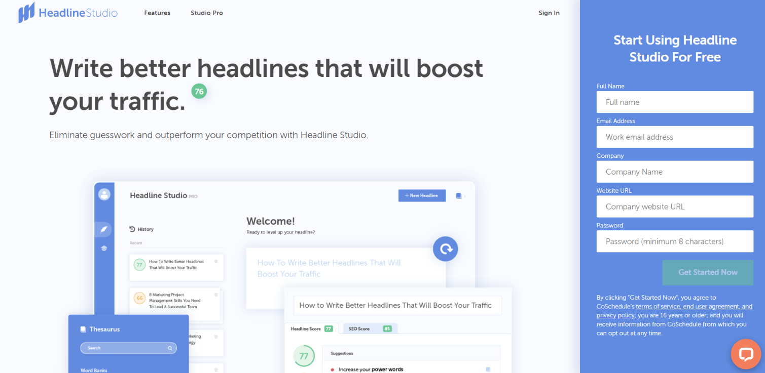 Outil Headline Studio pour les créateurs de contenu