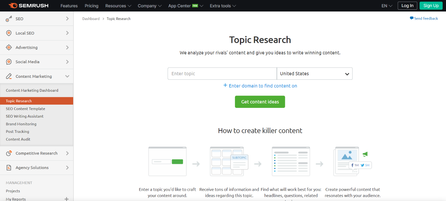 Ferramenta de pesquisa de tópicos Semrush