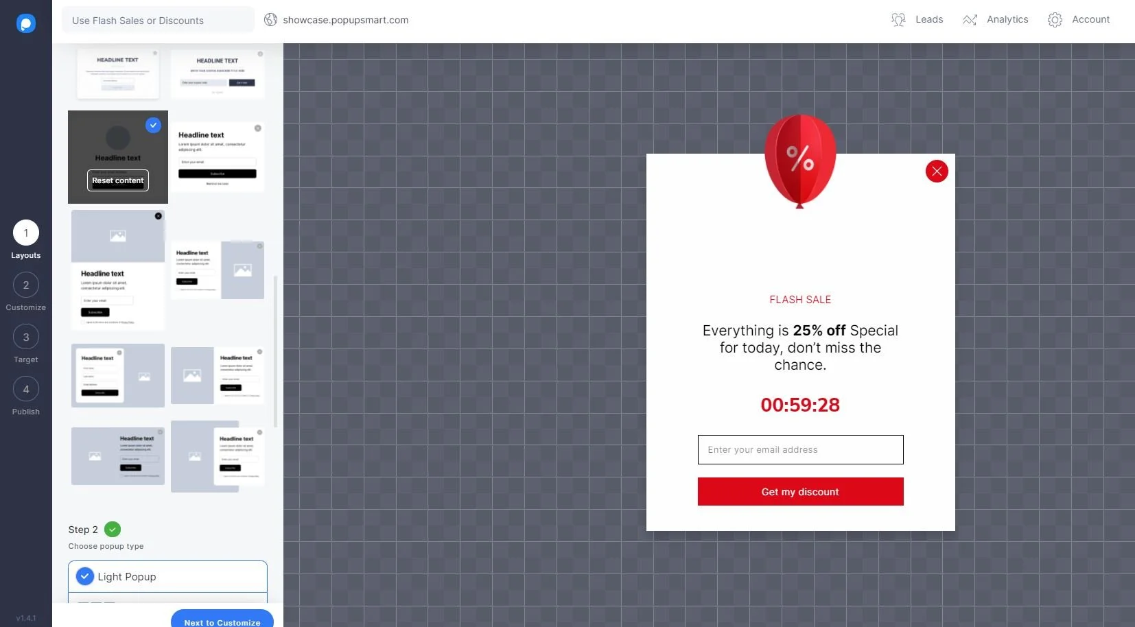 Popupsmart 빌더에서 플래시 판매 팝업