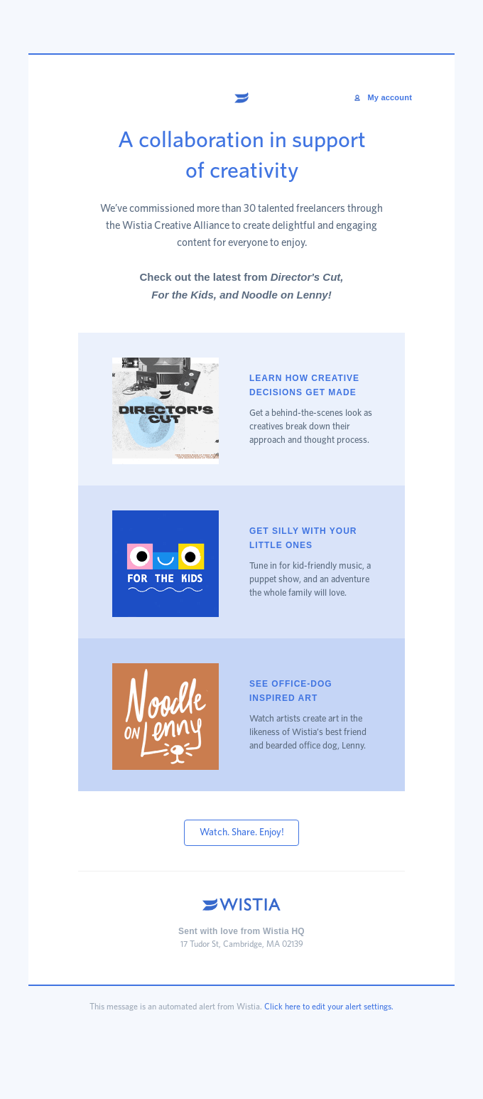 Exemple de newsletter courte par e-mail Wistia