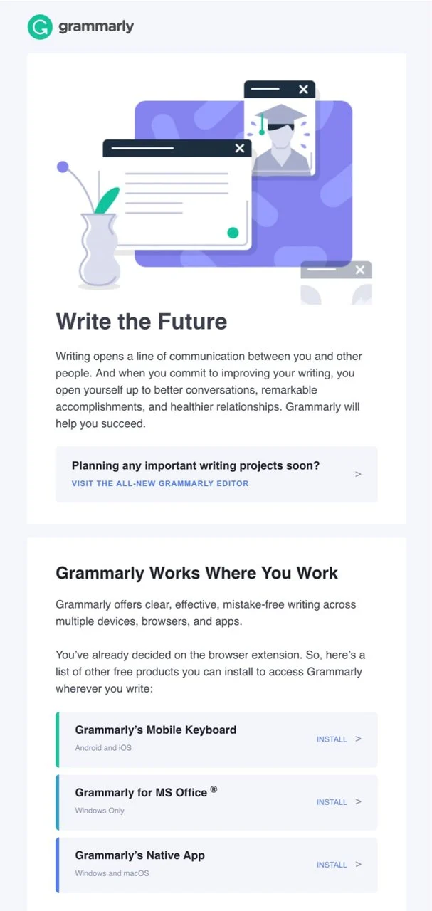 Grammarly 이메일 뉴스레터 예