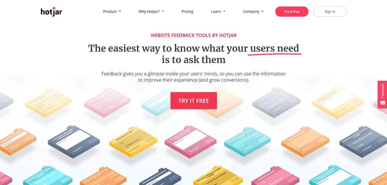 Strumenti di feedback del sito Web Hotjar