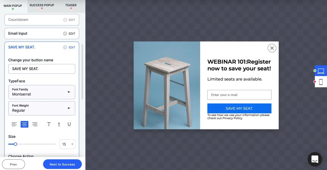 wyskakujące okienko z magnesem na webinarium