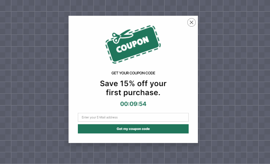 fenêtre contextuelle de coupon