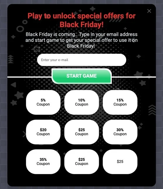 pop-up de gamificatiom Black Friday