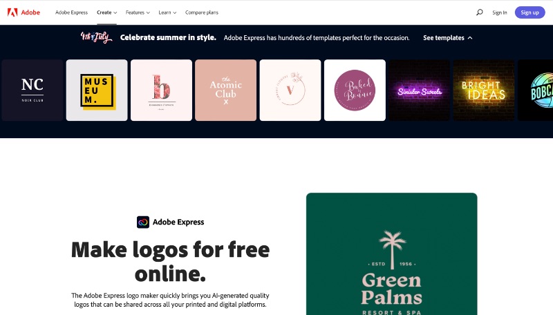 Screenshot des kostenlosen Online-Grafikdesign-Logo-Makers von Adobe