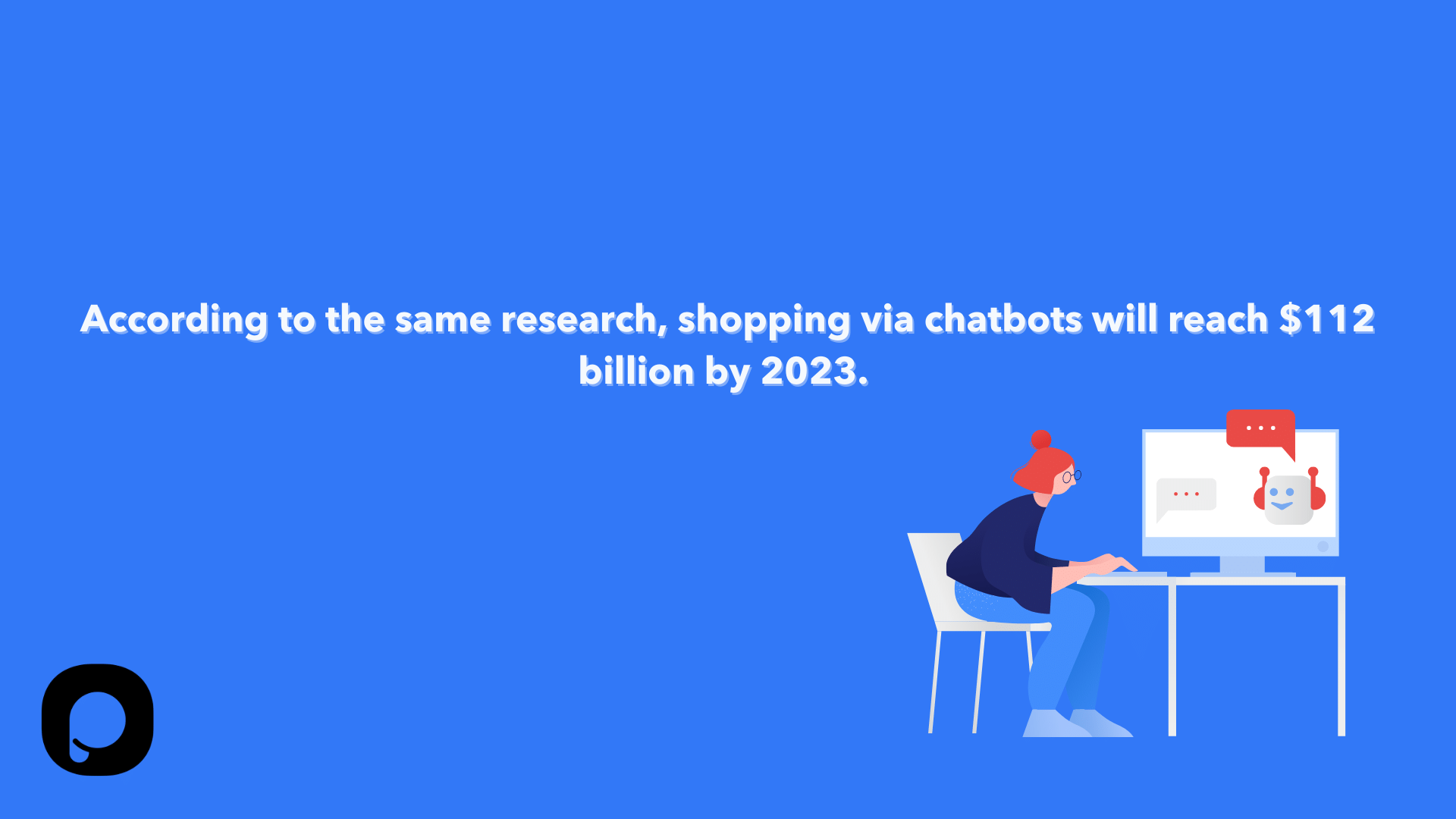 masada oturan ve bir chatbot ile sohbet eden bir kadının illüstrasyonu da dahil olmak üzere çevrimiçi alışverişte chatbot istatistikleri hakkında bir cümle