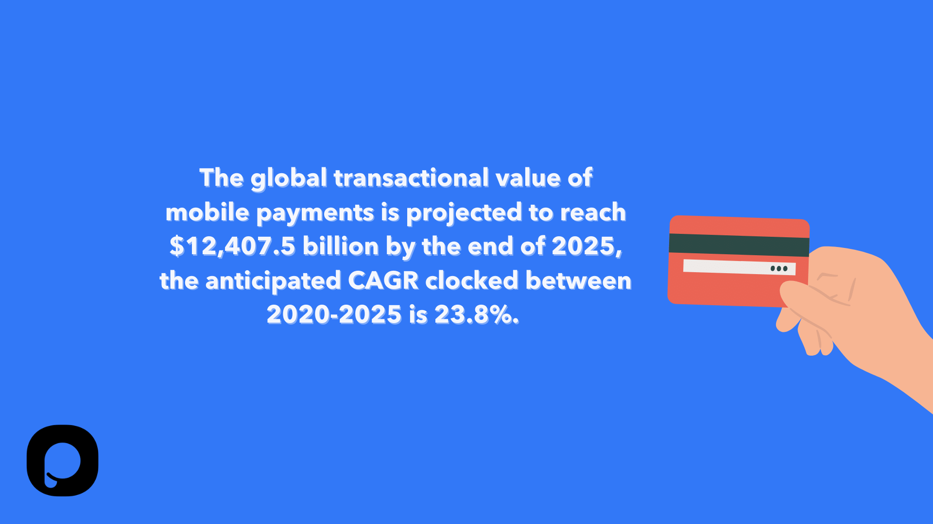 una oración sobre estadísticas de chatbot en transacciones que incluyen una mano que sostiene una tarjeta bancaria roja