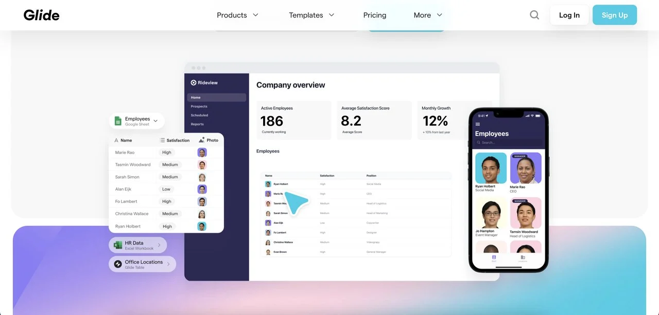 ตัวอย่างการออกแบบหน้า Landing Page ของ Glide SaaS