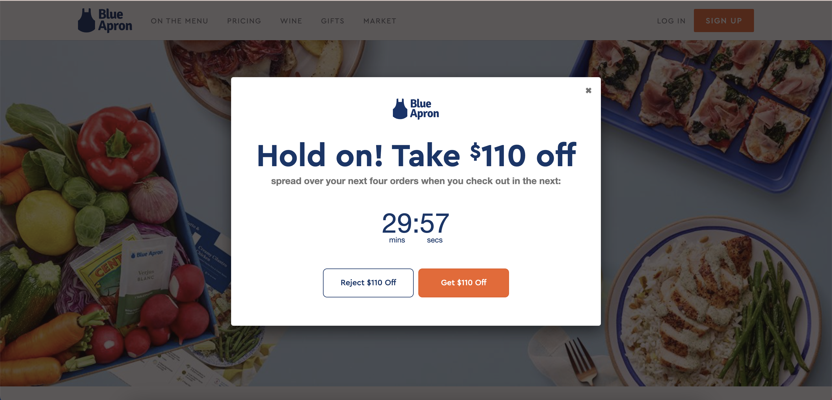 Pagina de destinație a comerțului electronic al Blue Apron