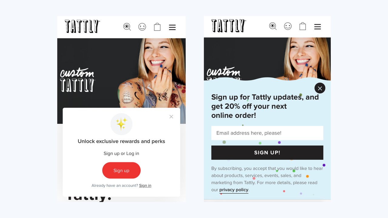 Tattly mobile Popups