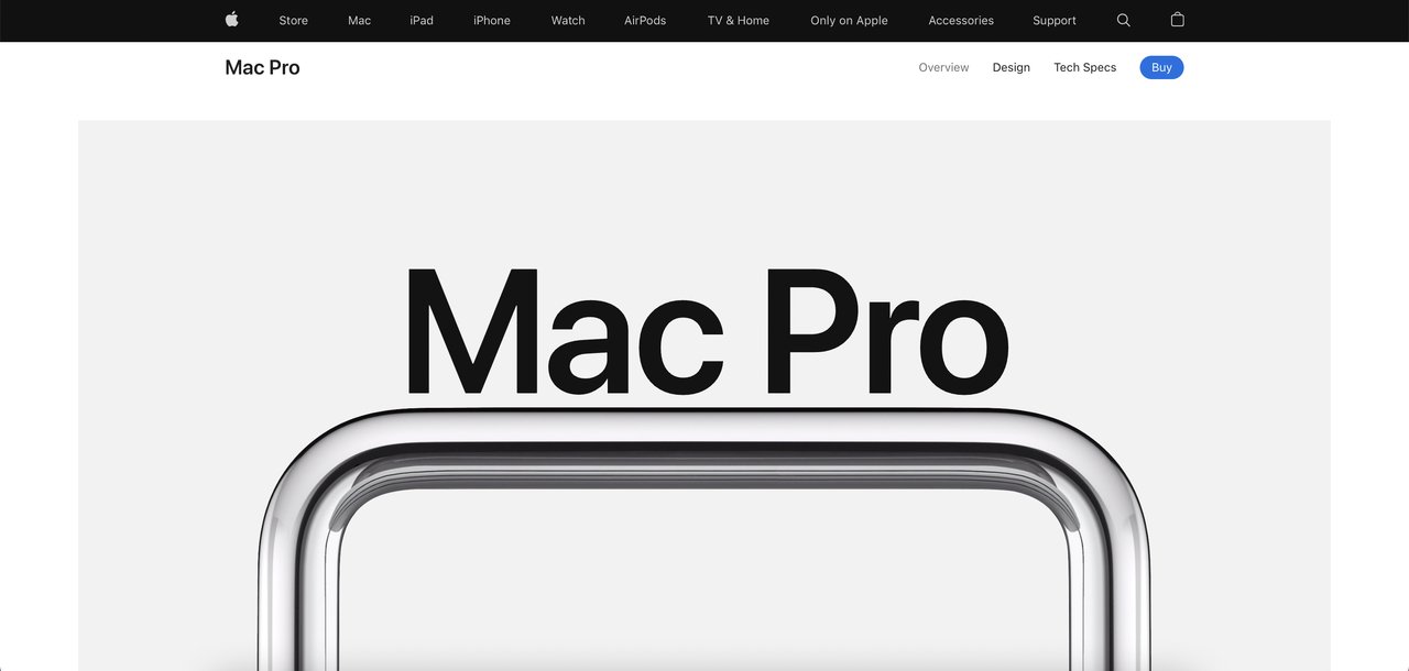 Apple의 전자 상거래 랜딩 페이지 예