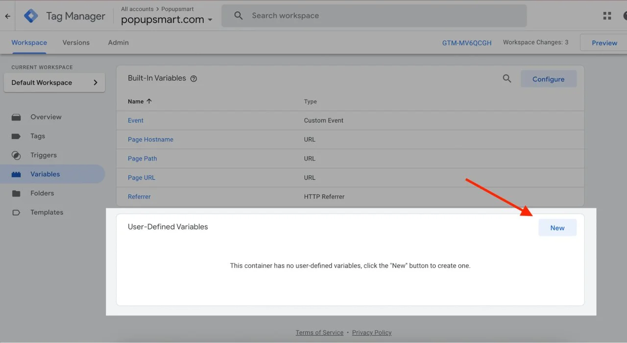 crear una nueva variable definida por el usuario en GTM