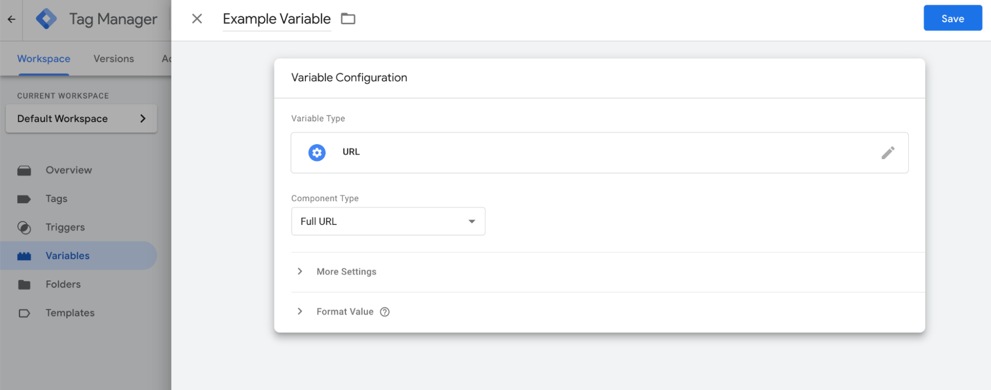 opciones de configuración variable en GTM