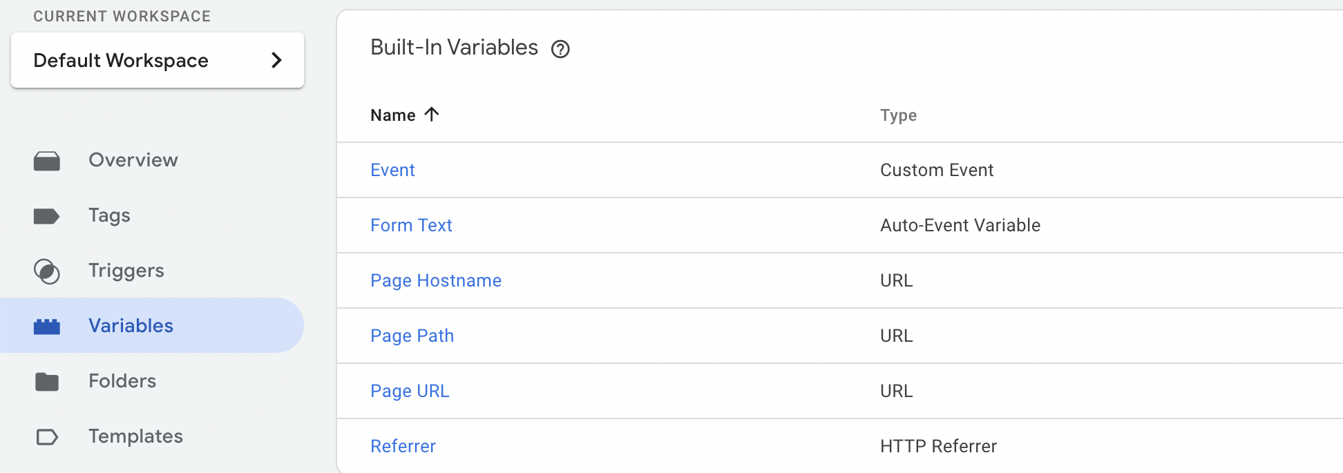 Variables integradas del Administrador de etiquetas de Google