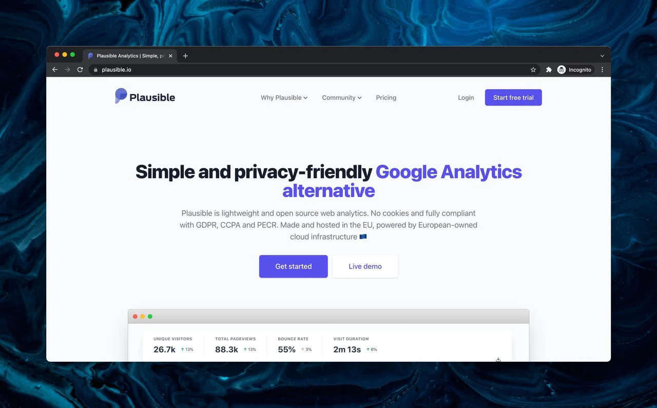 Ferramenta alternativa plausível de código aberto do Google Analytics