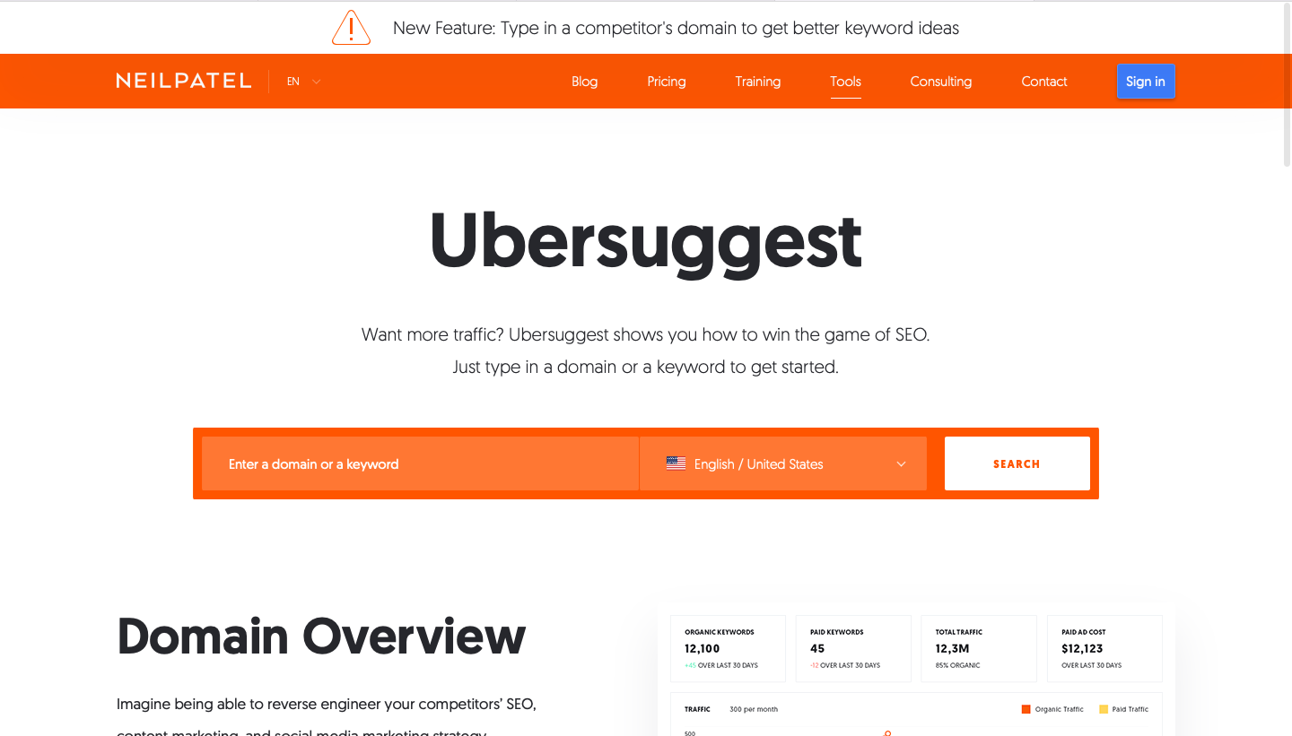 ubersuggest競合他社のキーワード分析