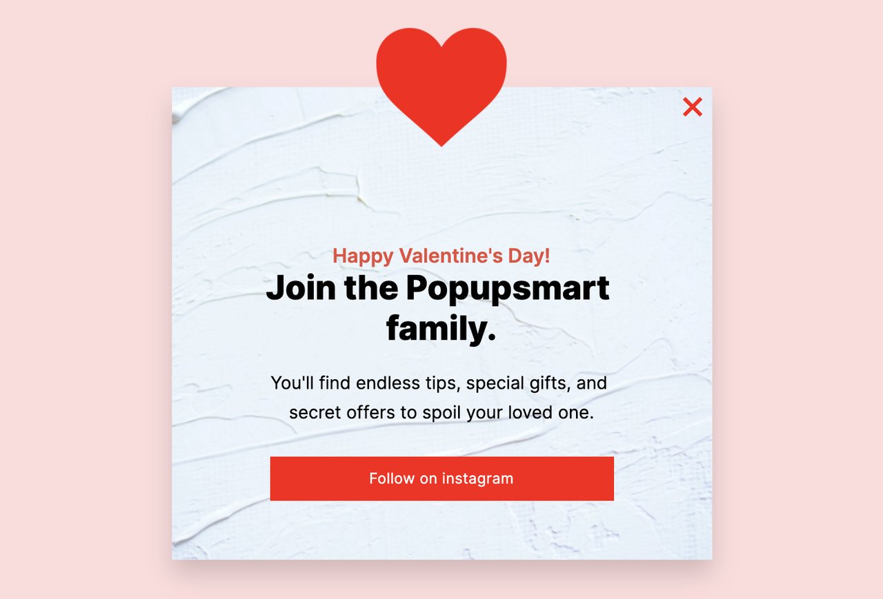 popup di social media per vday