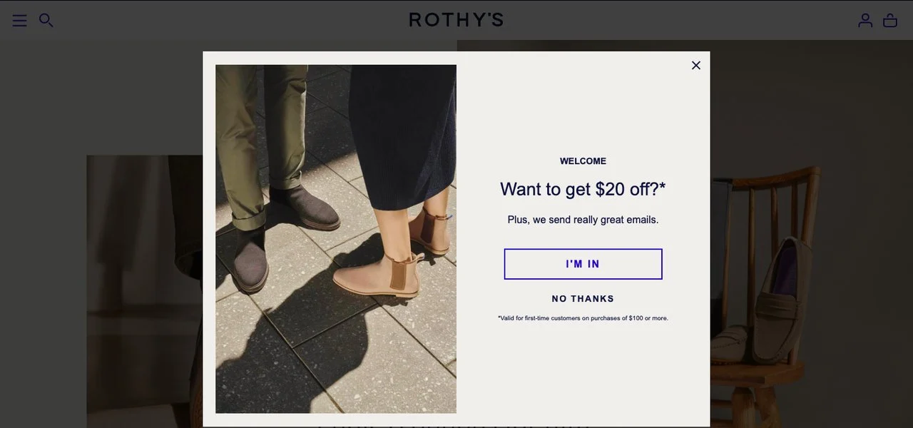 rothys shopify haber bülteni açılır penceresi