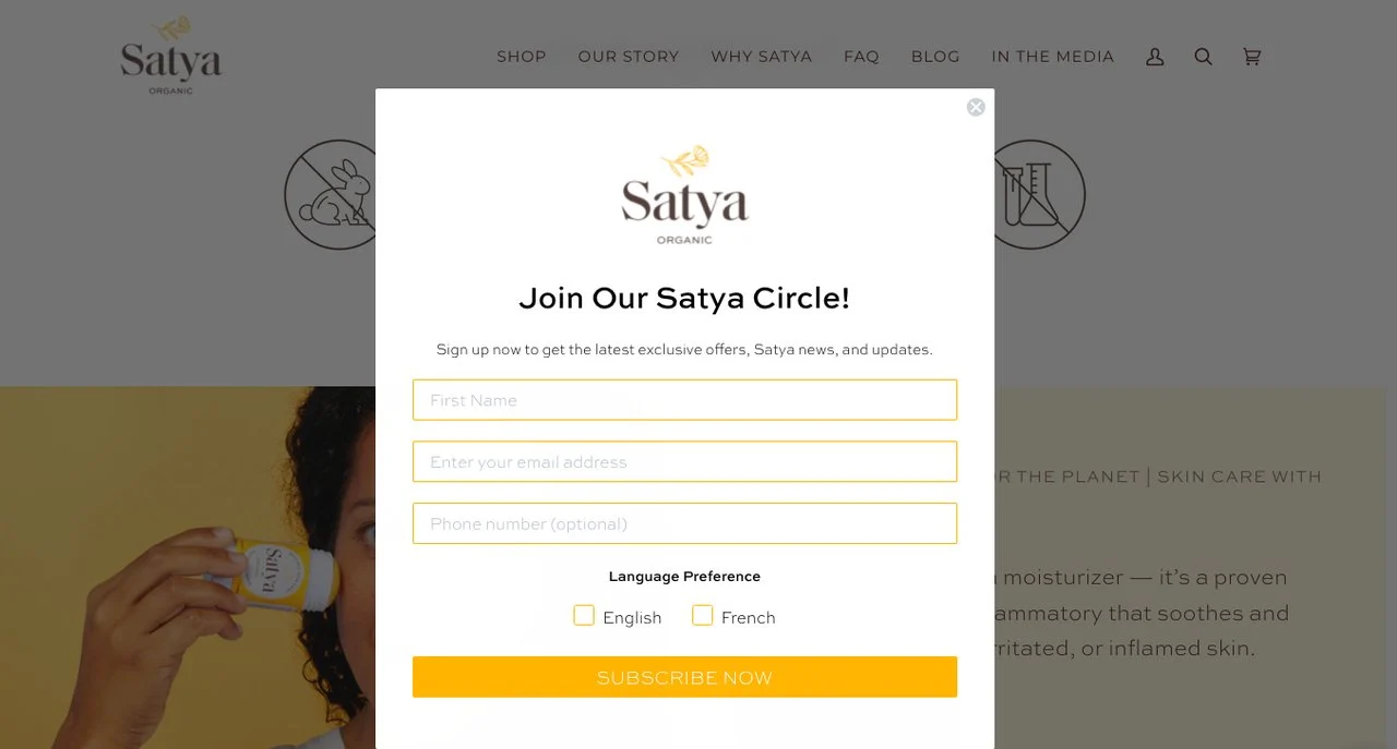 satya shopify haber bülteni açılır penceresi