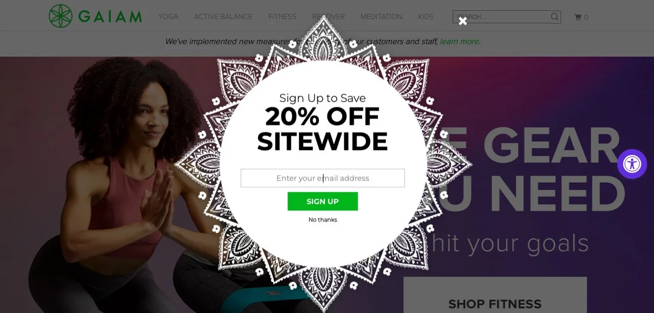 gaiam shopify النشرة المنبثقة