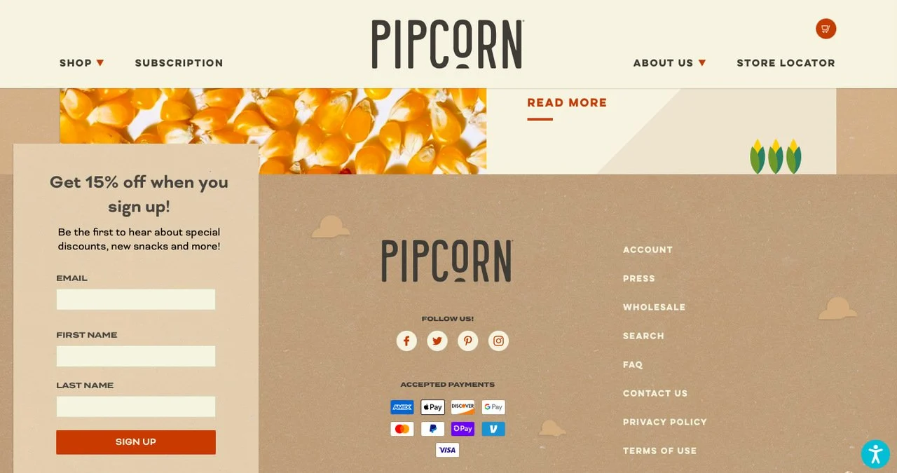 pipcorn shopify haber bülteni açılır penceresi