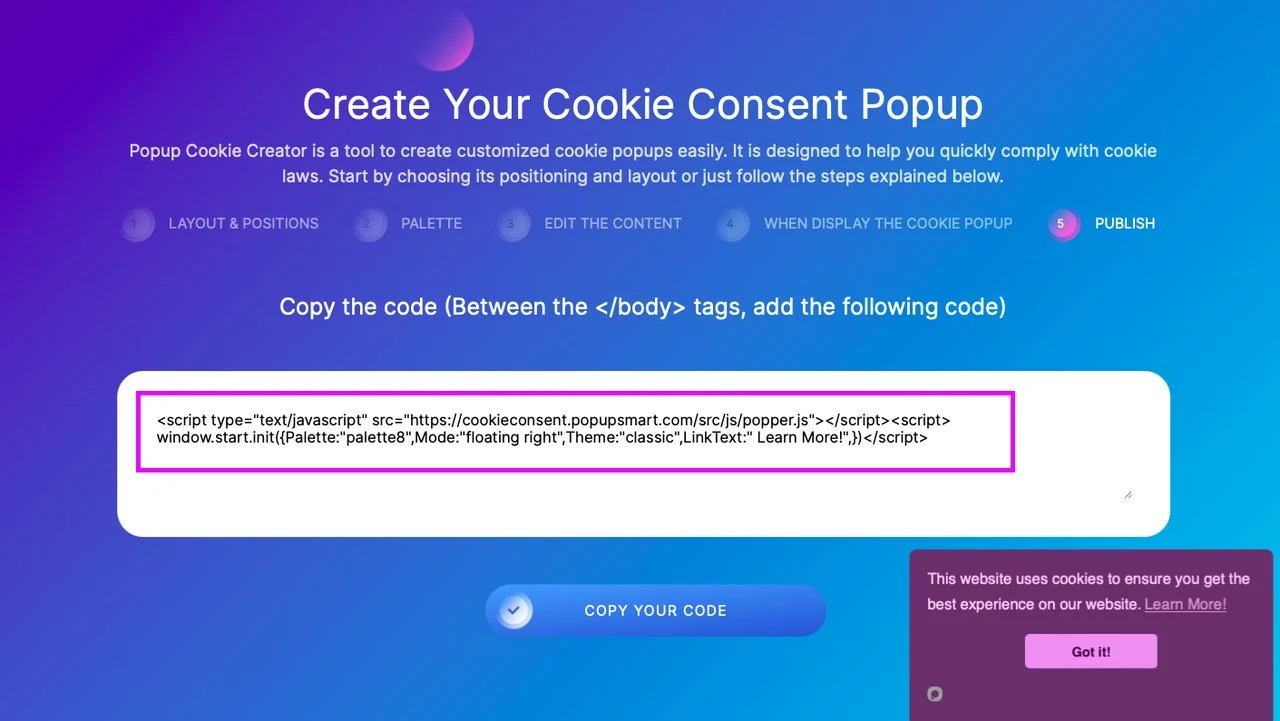 popupsmart cookie создатель всплывающих окон