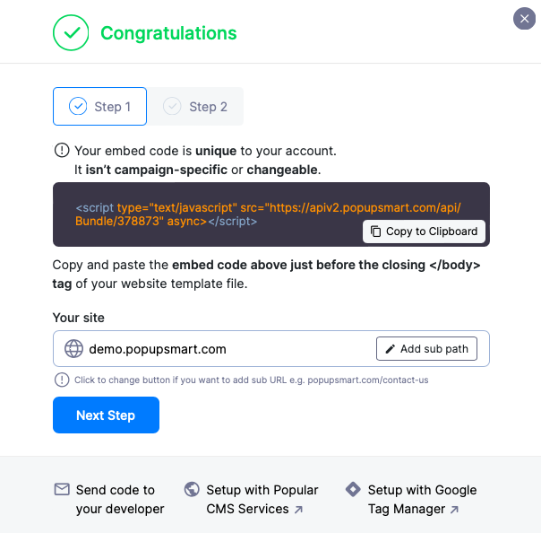 adicionando código de incorporação popupsmart