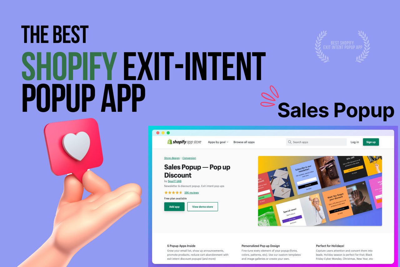 a hand with a heart showing Sales-popup-shopify-exit-intent-popup-app