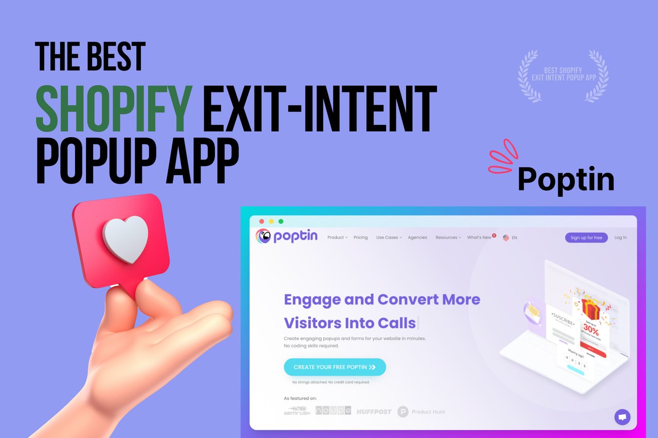 a hand with a heart showing Poptin-shopify-exit-intent-popup-app