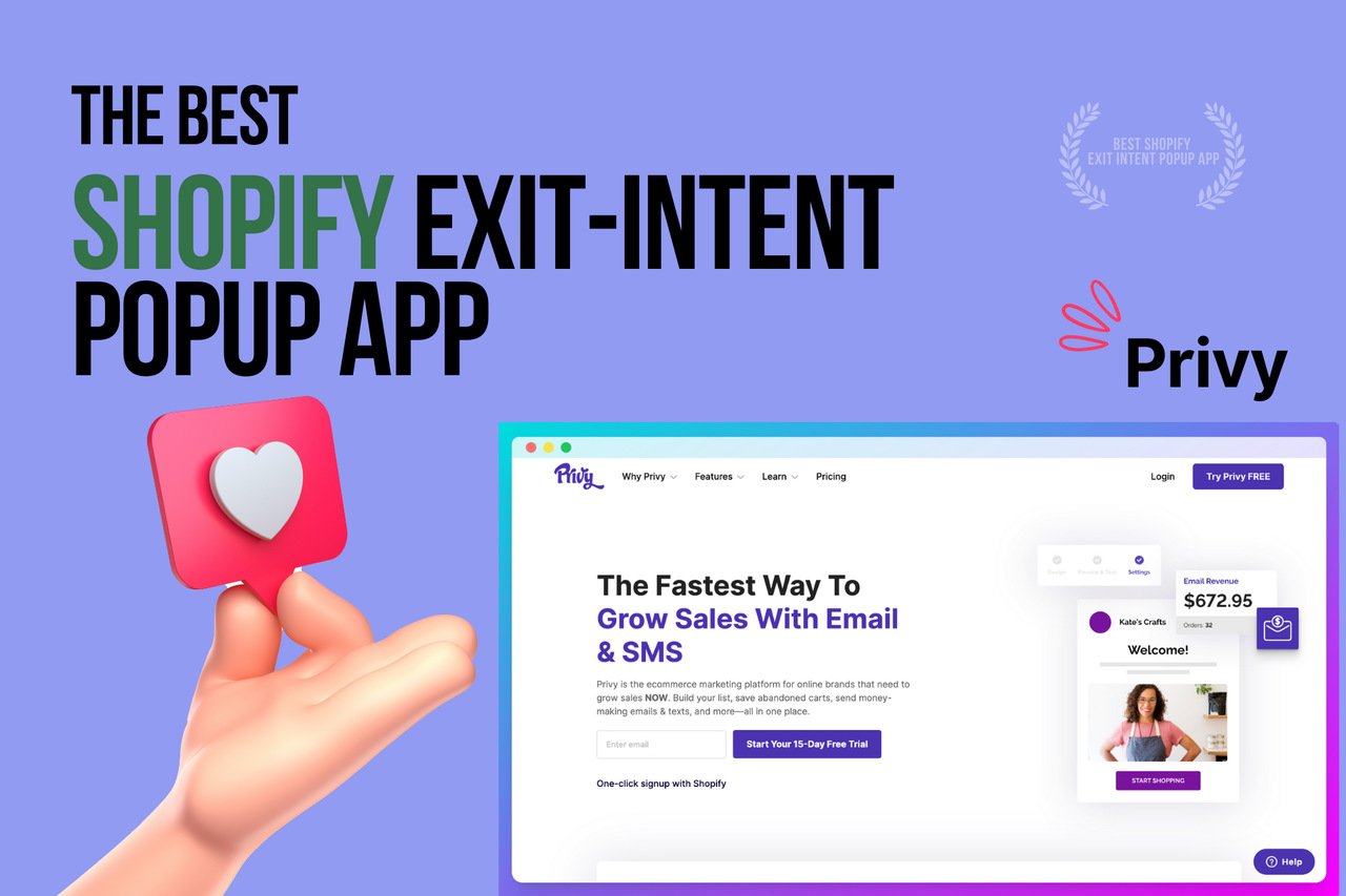 a hand with a heart showing Privy-shopify-exit-intent-popup-app