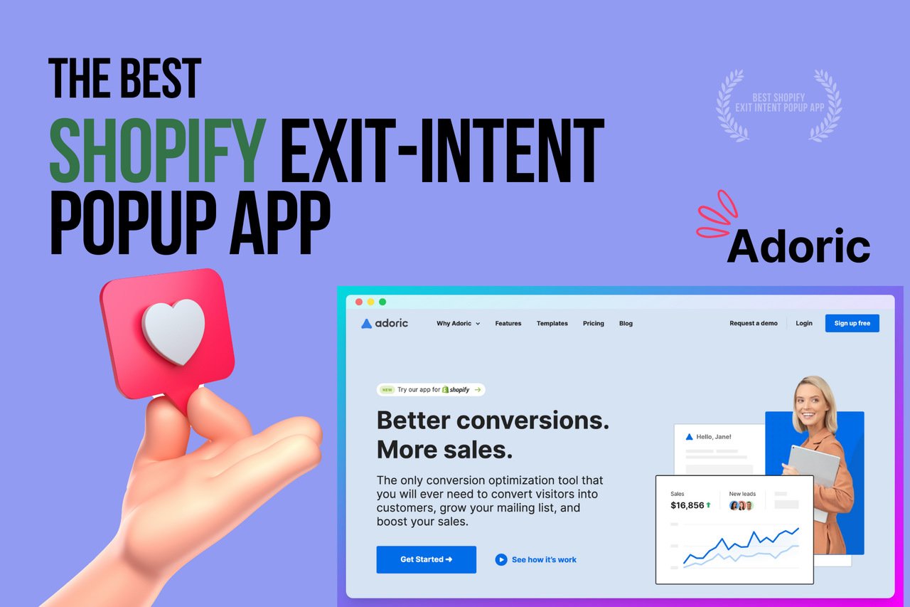 a hand with a heart showing Adoric-shopify-exit-intent-popup-app