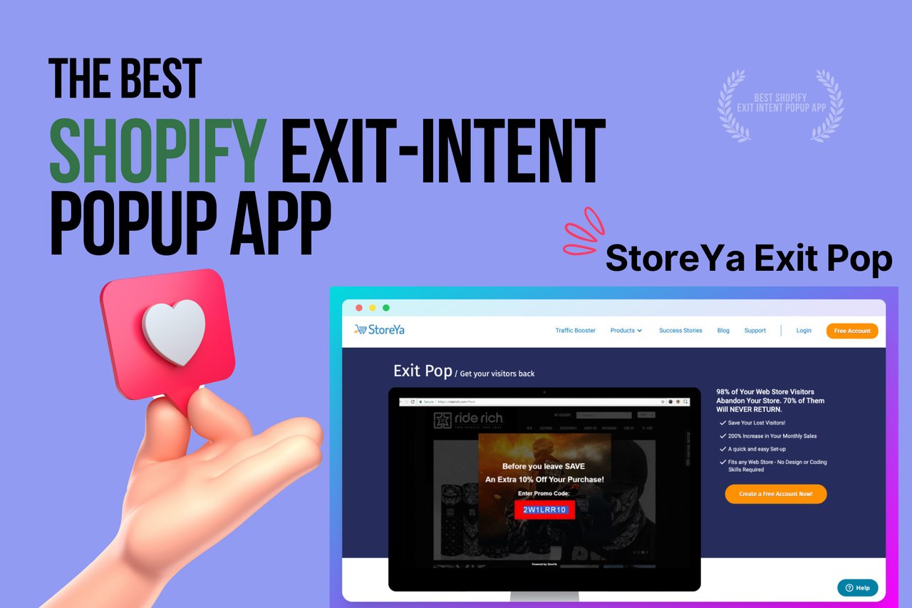 a hand with a heart showing StoreYa-shopify-exit-intent-popup-app